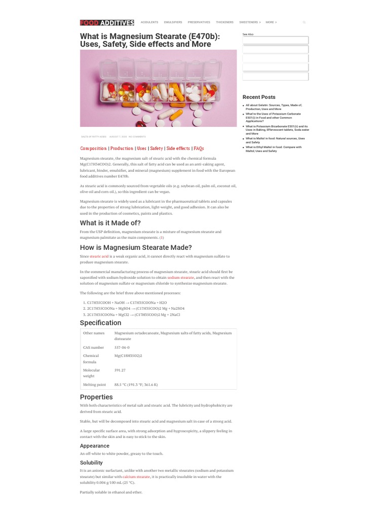 What Is Magnesium Stearate (E470b) Uses, Safety, Side Effects and