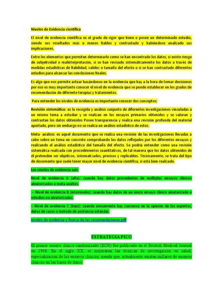 Niveles de Evidencia Científica | PDF | Evidencia basada en medicina ...