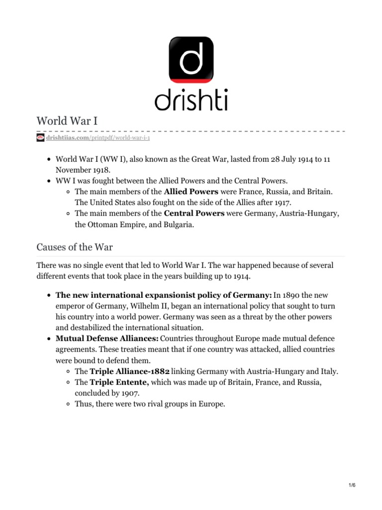 Overview of World War I Causes and Effects | PDF | World War I | Allies ...