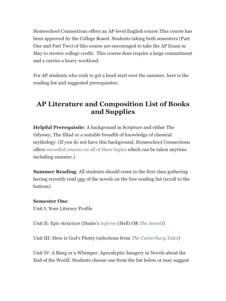 AP Literature and Composition Book List PDF