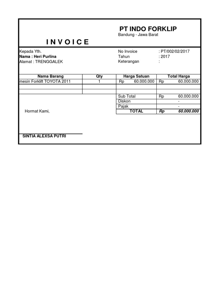 Invoice Pembelian Forklift Toyota 2017 | PDF