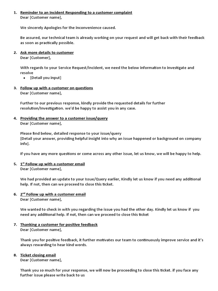 Customer Complaint Response Samples | PDF | Customer Relationship ...