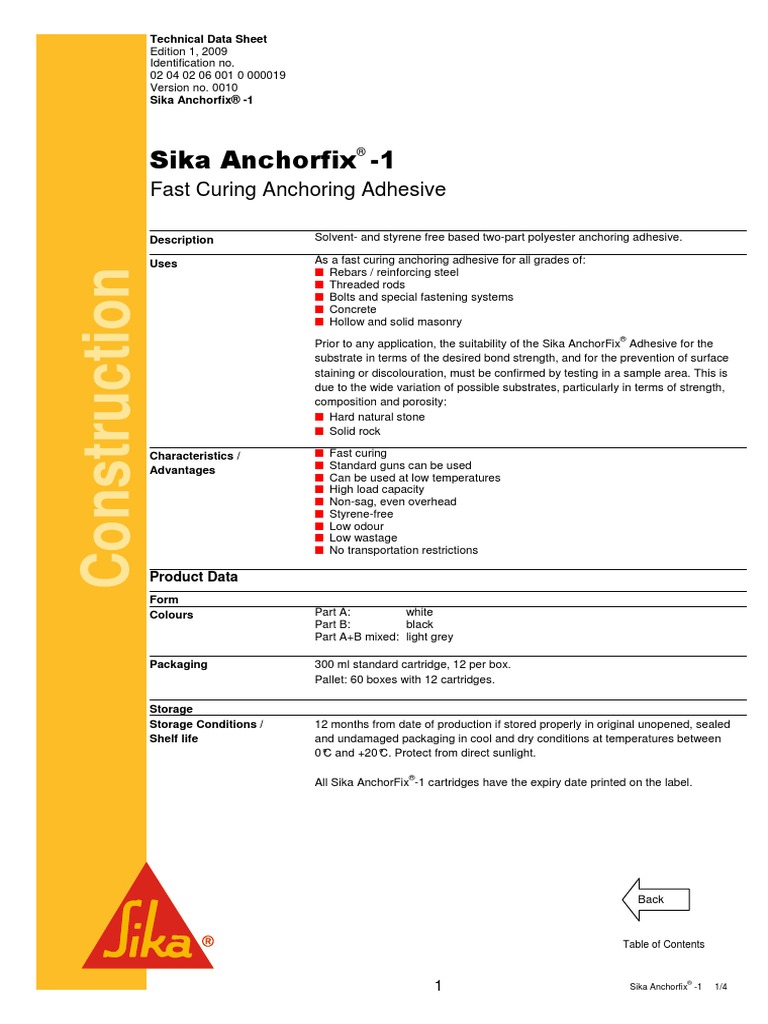 0326033512 Datasheet File Sika Anchorfix1 PDF Concrete Drill