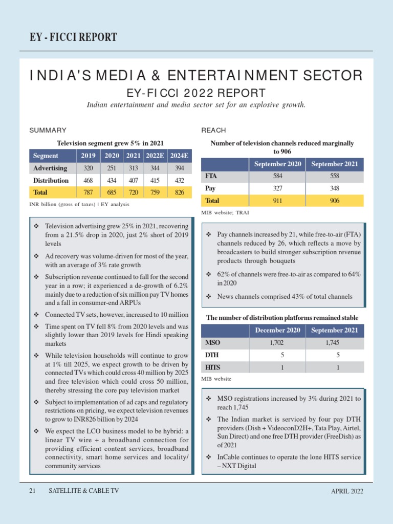 EY-Ficci Media and Entertainment Report April22 | PDF | Pay Television ...
