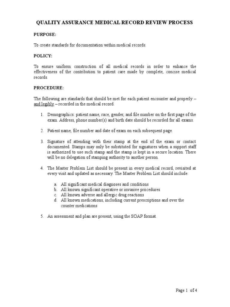 Quality Assurance Medical Record Review Process PDF Medical Record