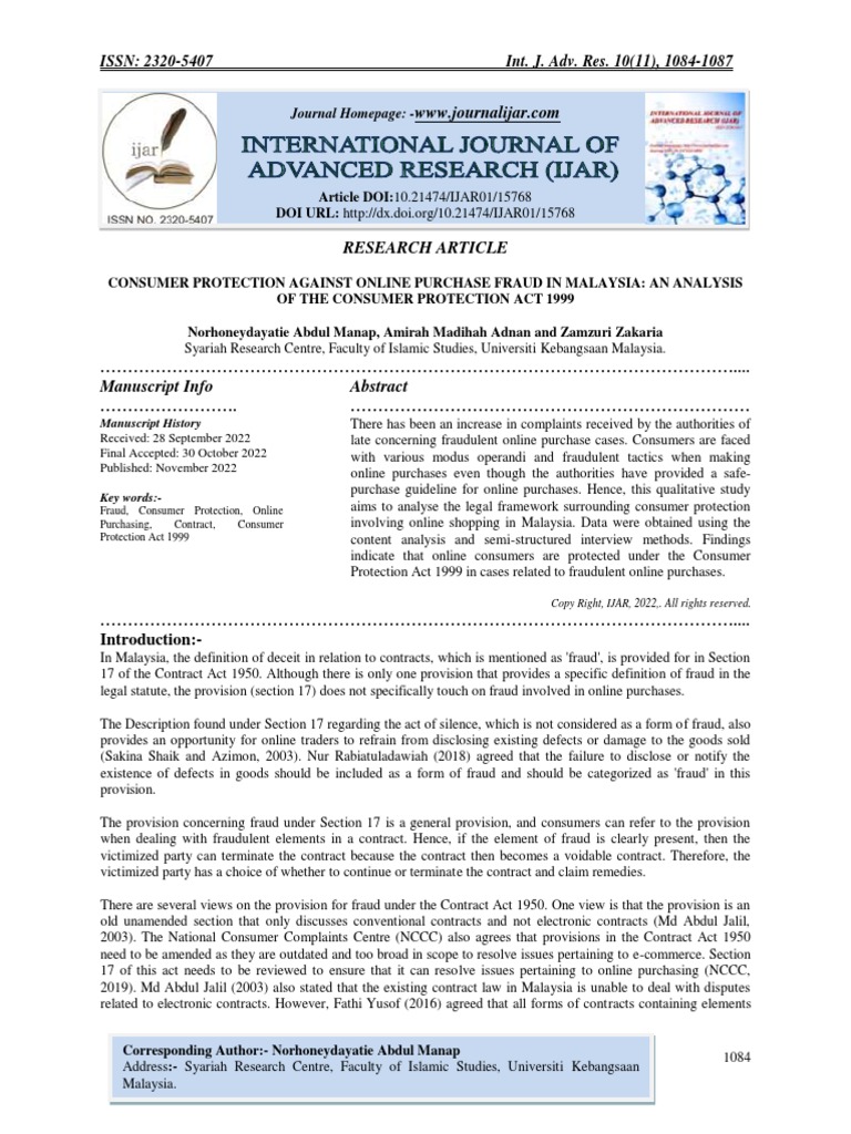 Consumer Protection Against Online Purchase Fraud in Malaysia An