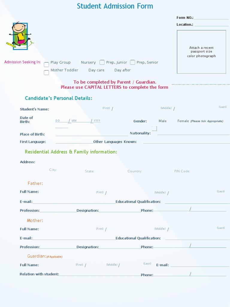 Preschool Admission Form Template | PDF | Preschool | Schools