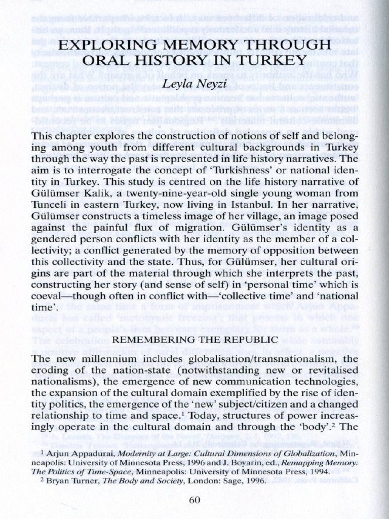 Exploring Memory Through Oral History in Turkey | PDF