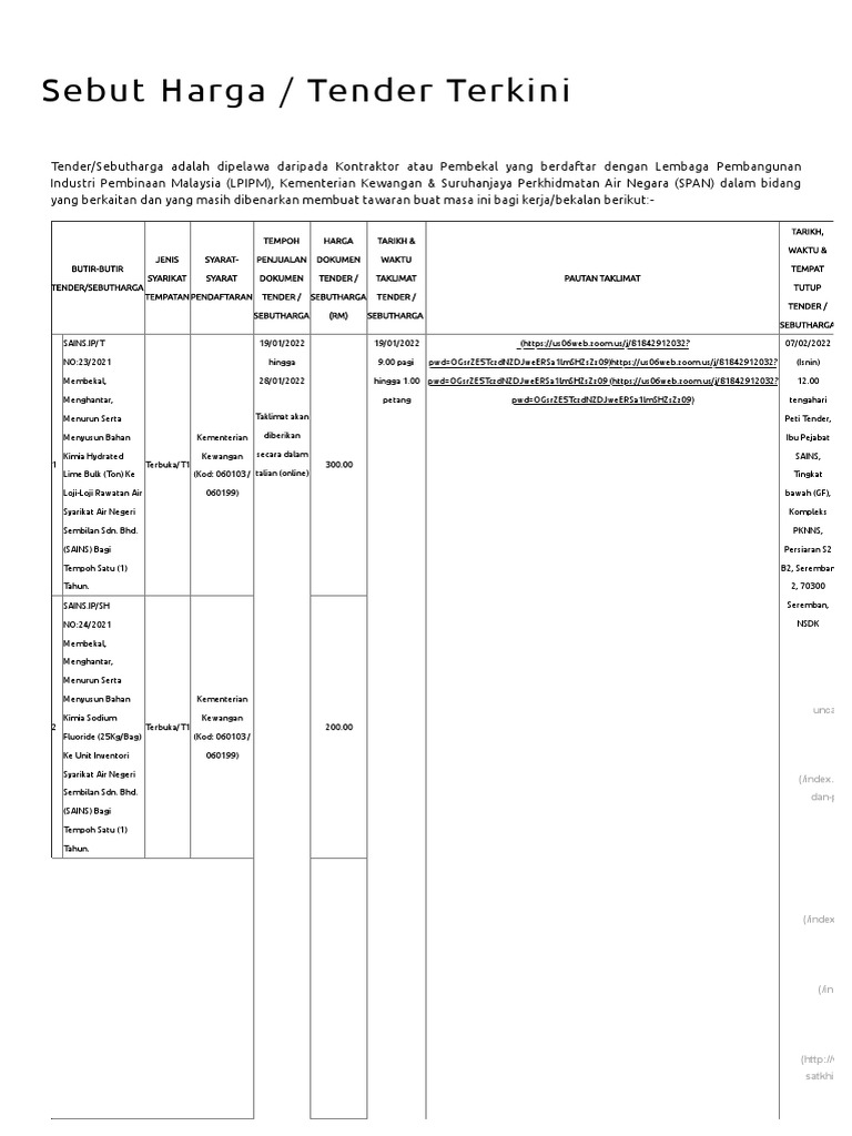 Sebut Harga Tender Terkini Pdf