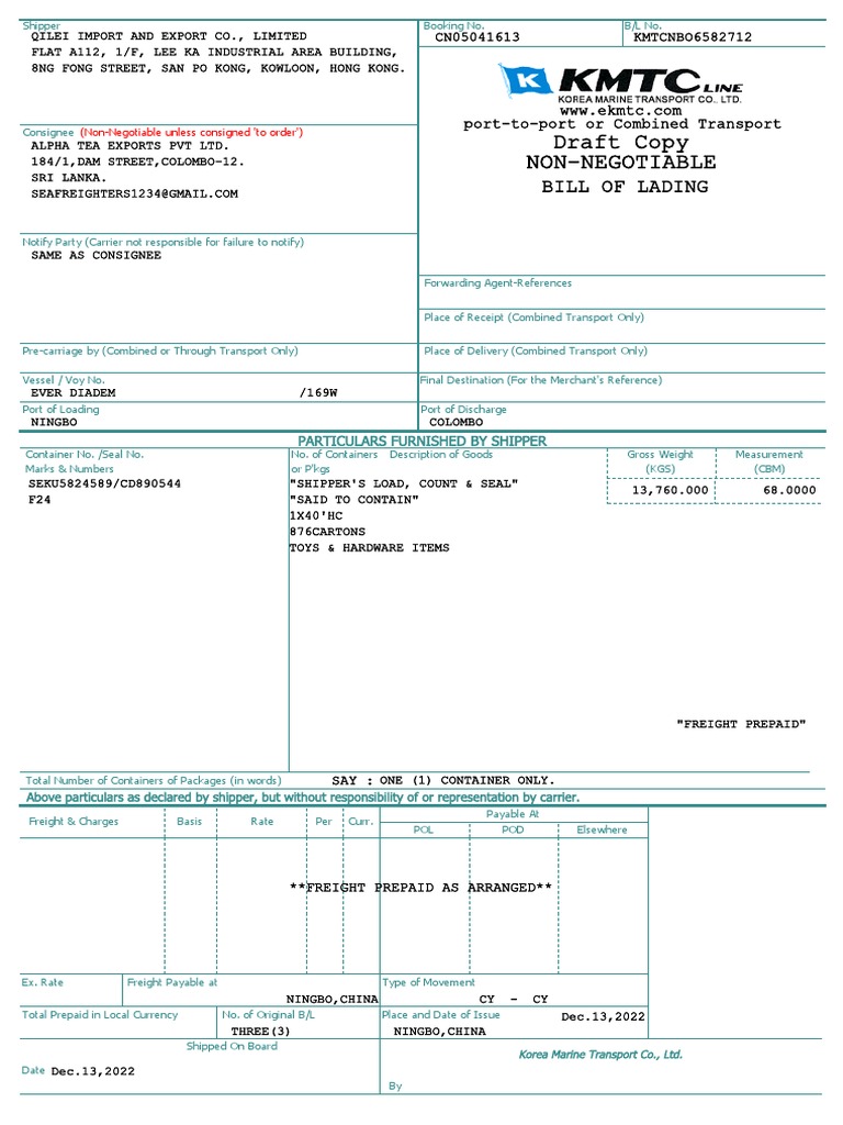 KMTCNBO6582712F24 | PDF | Cargo | Consignee