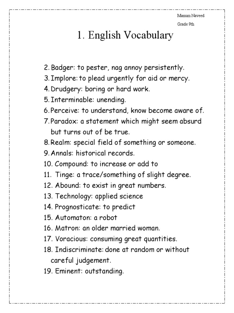 English Vocabulary Extra Pdf