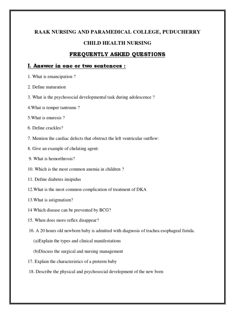 Pediatric Nursing FAQs Concise Answers to Frequently Asked Questions