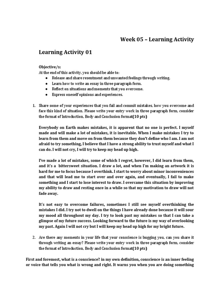 Week 5 Learning Assessment | PDF | Conscience | Knowledge