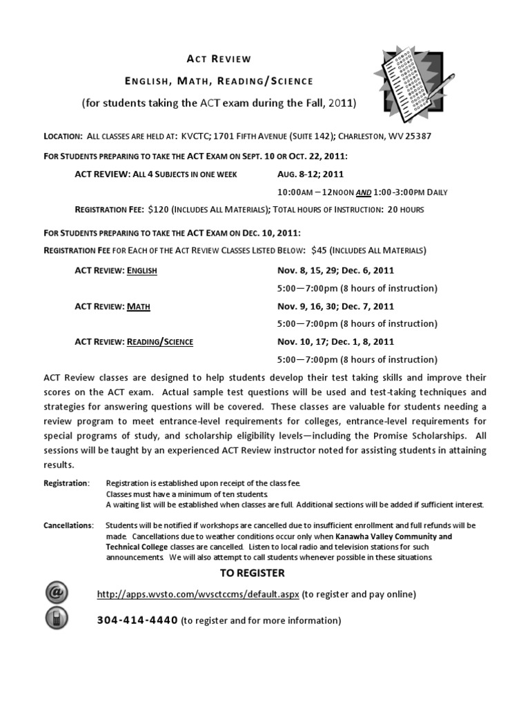 ACT Review Flyer - Fall 2011 | PDF | Act (Test) | West Virginia