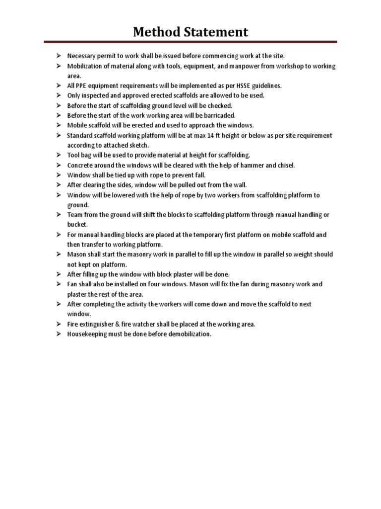 Window Scaffolding Method Statement | PDF