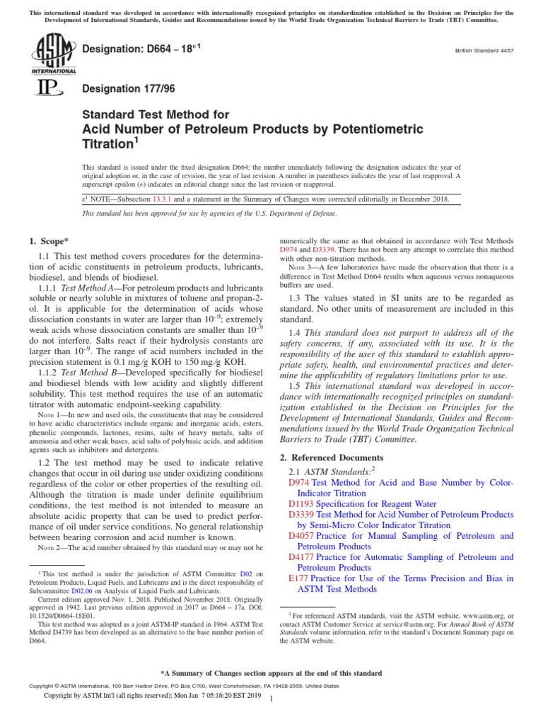 Astm D664 2018 Tan PDF Titration Chemistry