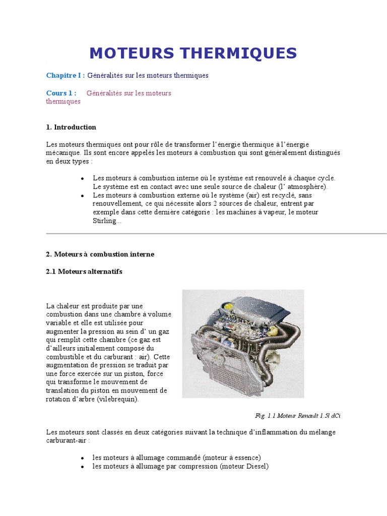 Généralités Sur Les Moteurs Thermiques PDF Piston Allumage — free download