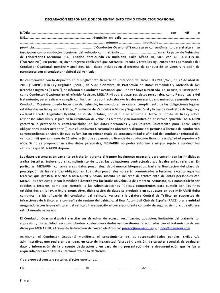 Plantilla Consentimiento Como Conductor Ocasional Vfinal Descargar