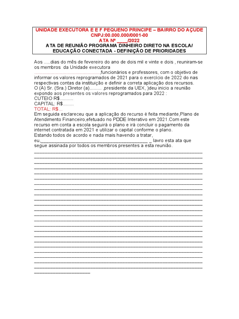 Ata PDDE CONECTADA Definições e Prioridades | PDF