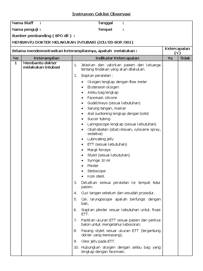 ICO - ICU-03-SOP-001 - Membantu Dokter Melakukan Intubasi | PDF