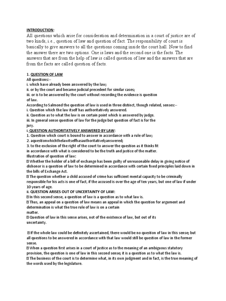 An InDepth Examination of the Distinction Between Questions of Law and