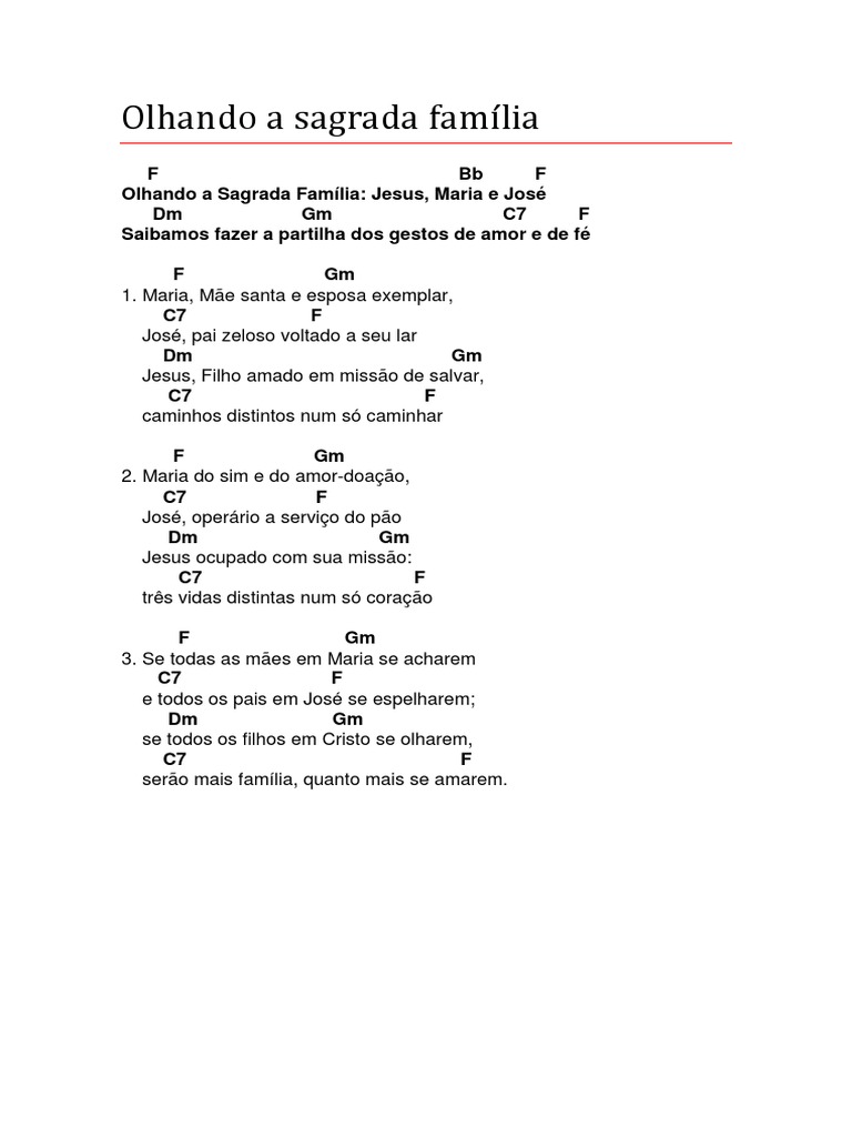Cifras e Letra: Olhando a Sagrada Família | PDF