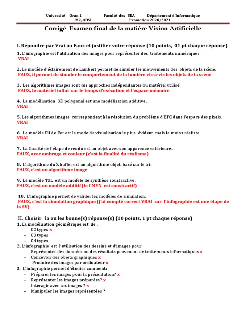 Corrigé Examen Vision Artificielle M2 | PDF | Modélisation ...