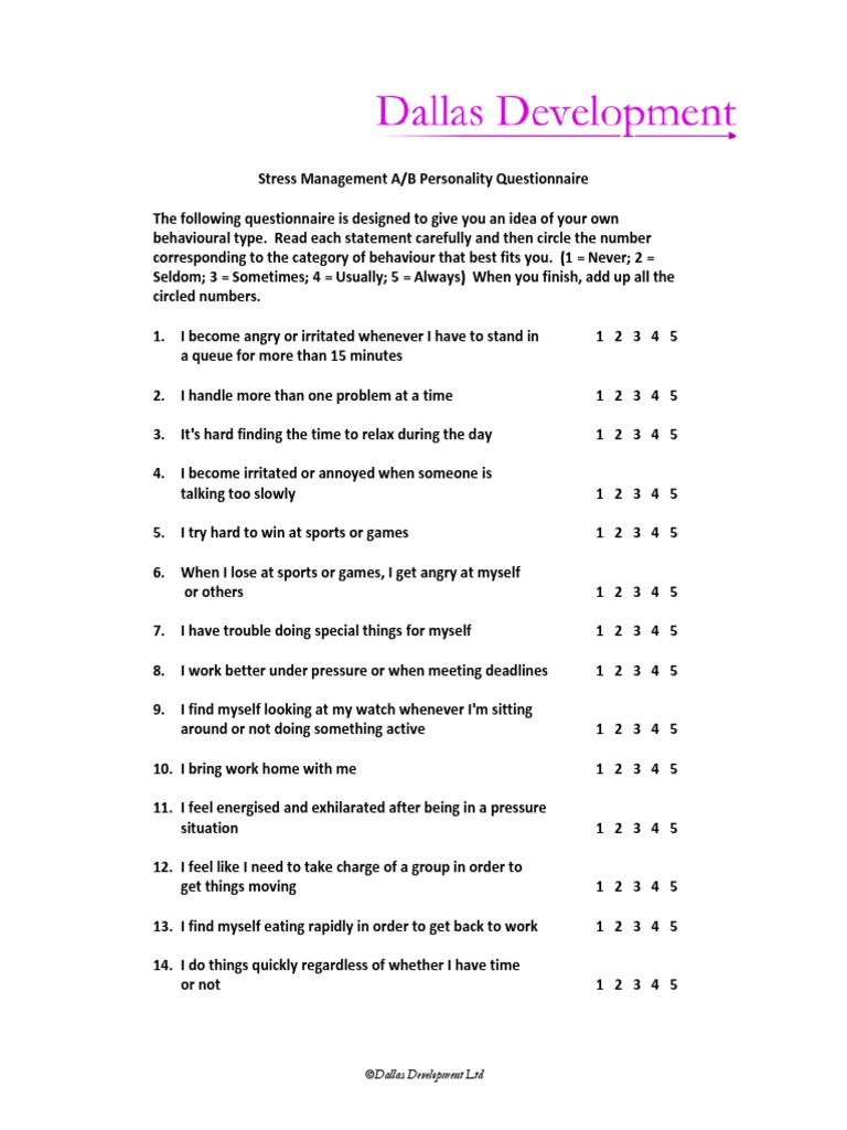 Stress A B Questionnaire | PDF | Emotions | Social Psychology