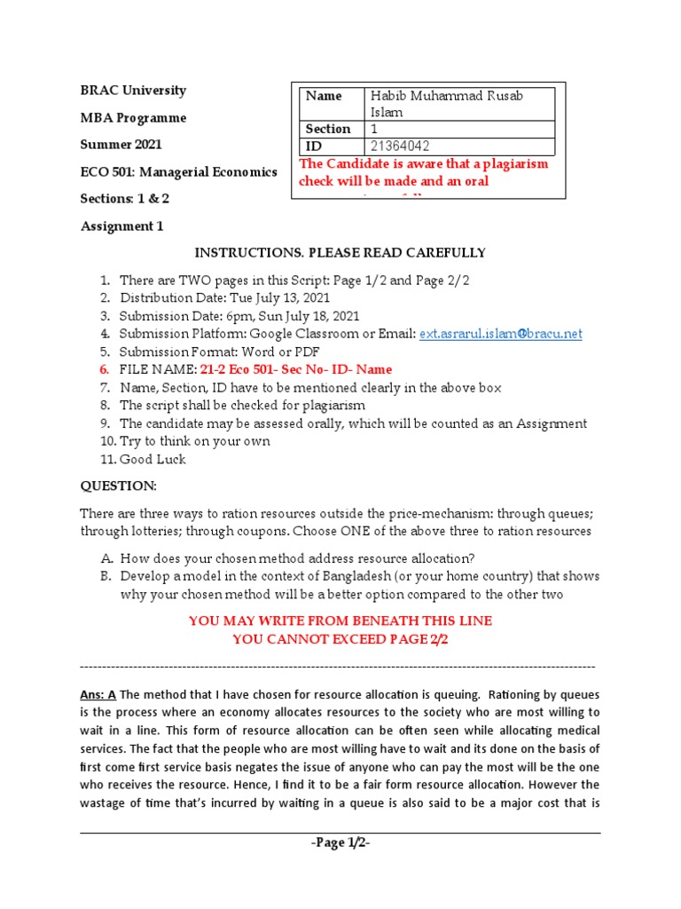 21-2 ECO 501 - Assignment 1 | PDF | Goods | Rationing
