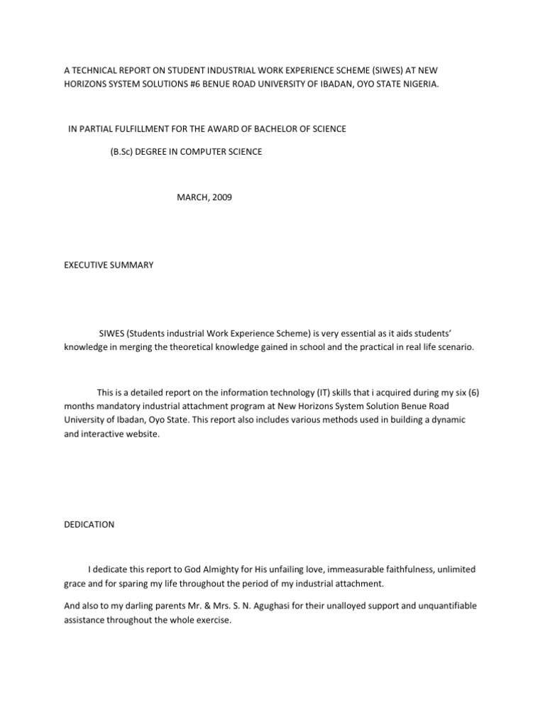 A Technical Report on Student Industrial Work Experience 