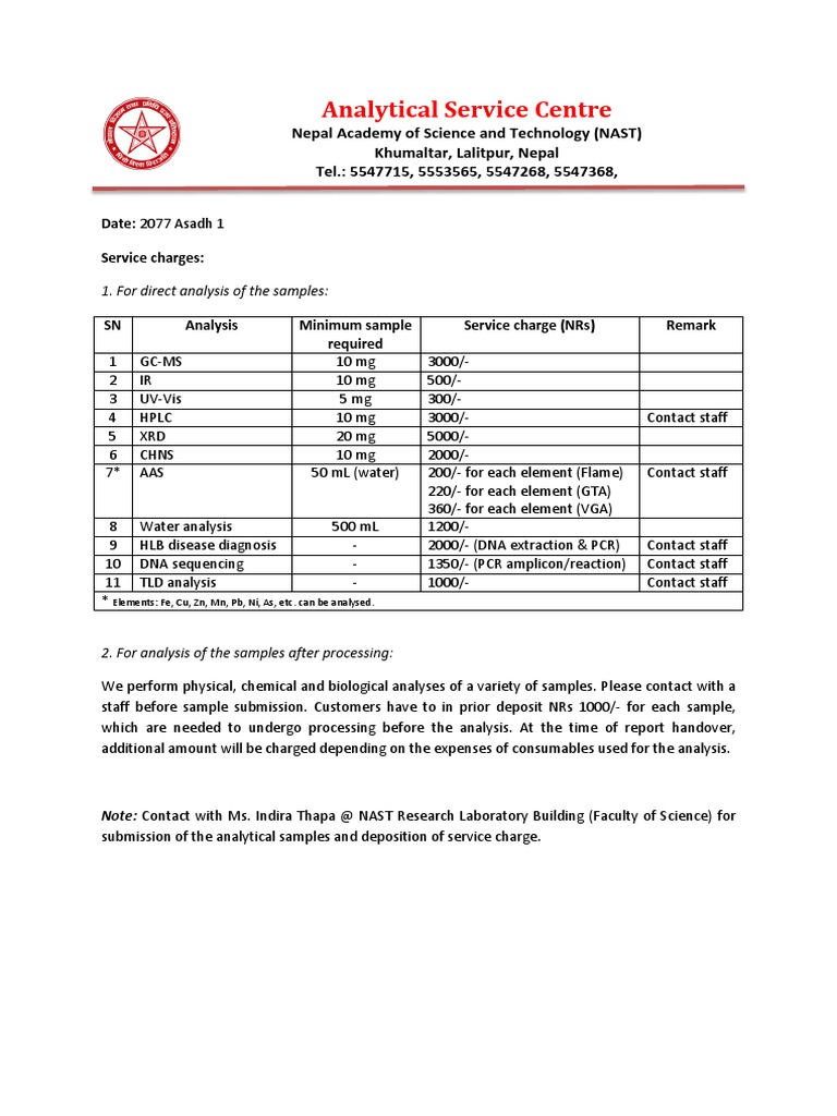 Analytical Service Centre charges | PDF