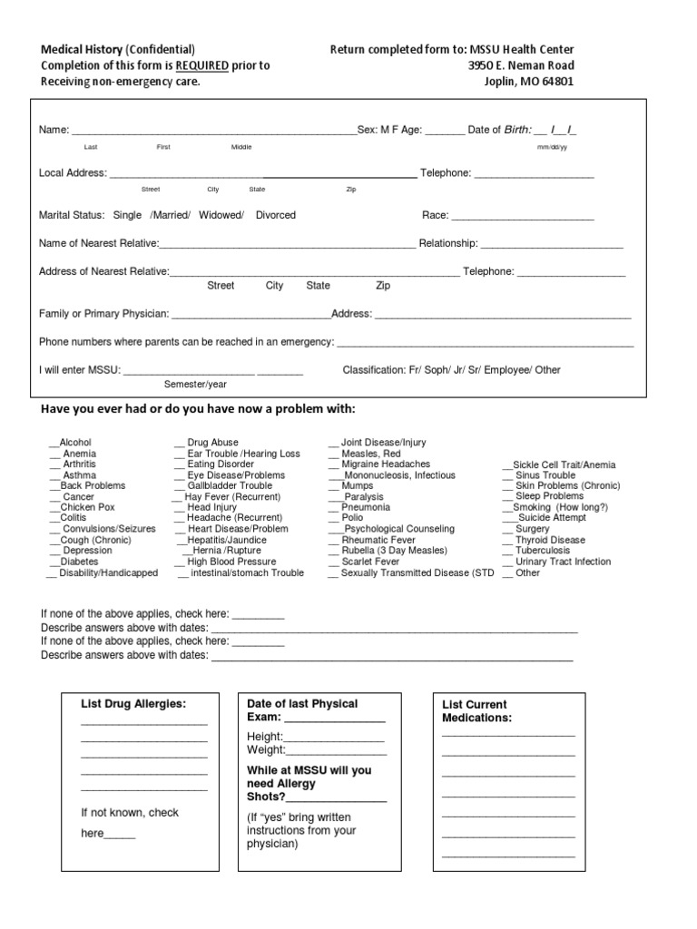 Medical History Form 10 | PDF | Meningitis | Headache