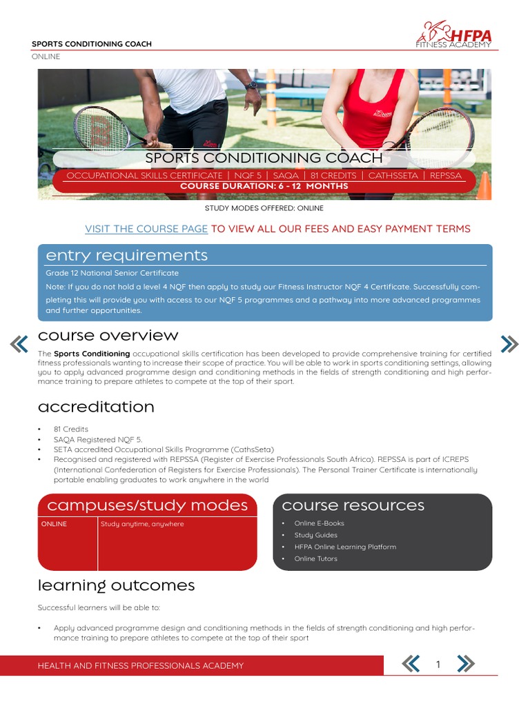 Sports Conditioning Coach Course Info Sheet 2021 2 PDF Educational Technology Learning