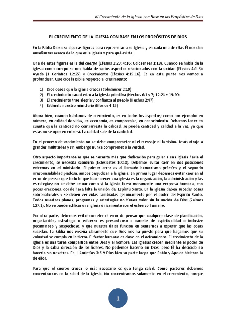 El Crecimiento de La Iglesia Con Base en Los Propósitos de Dios | PDF ...