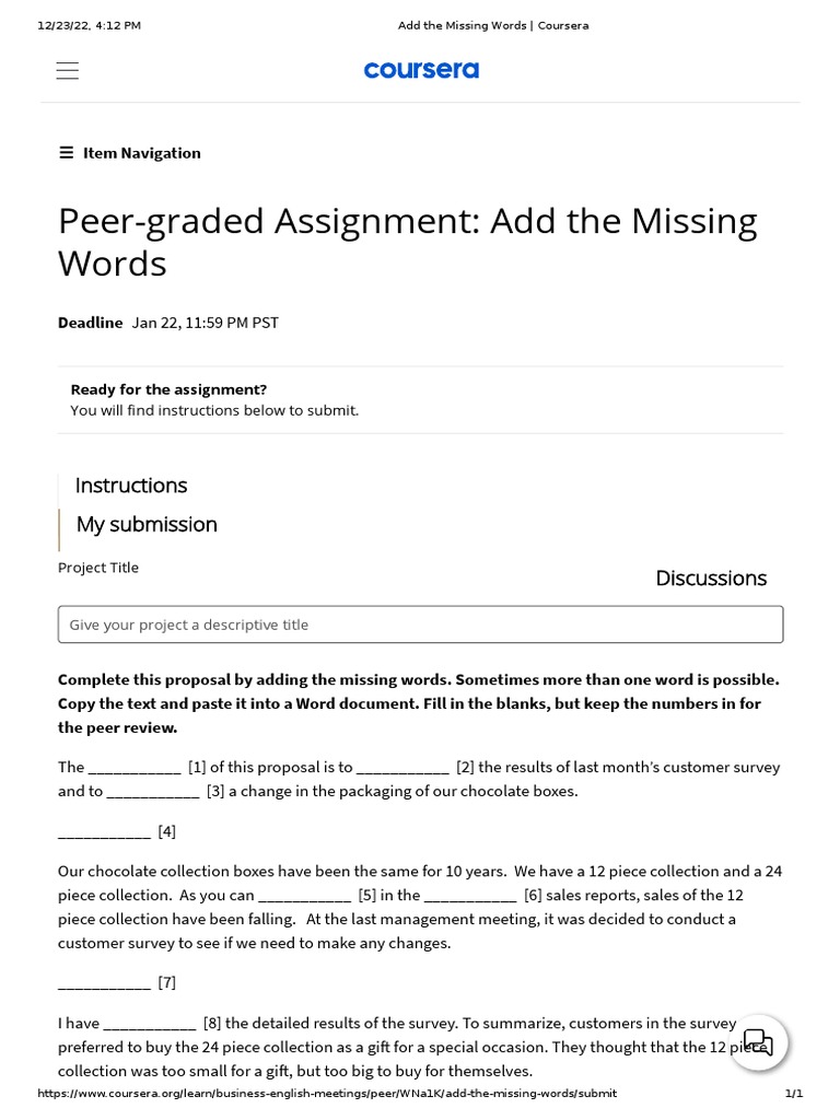 Add The Missing Words Coursera Pdf