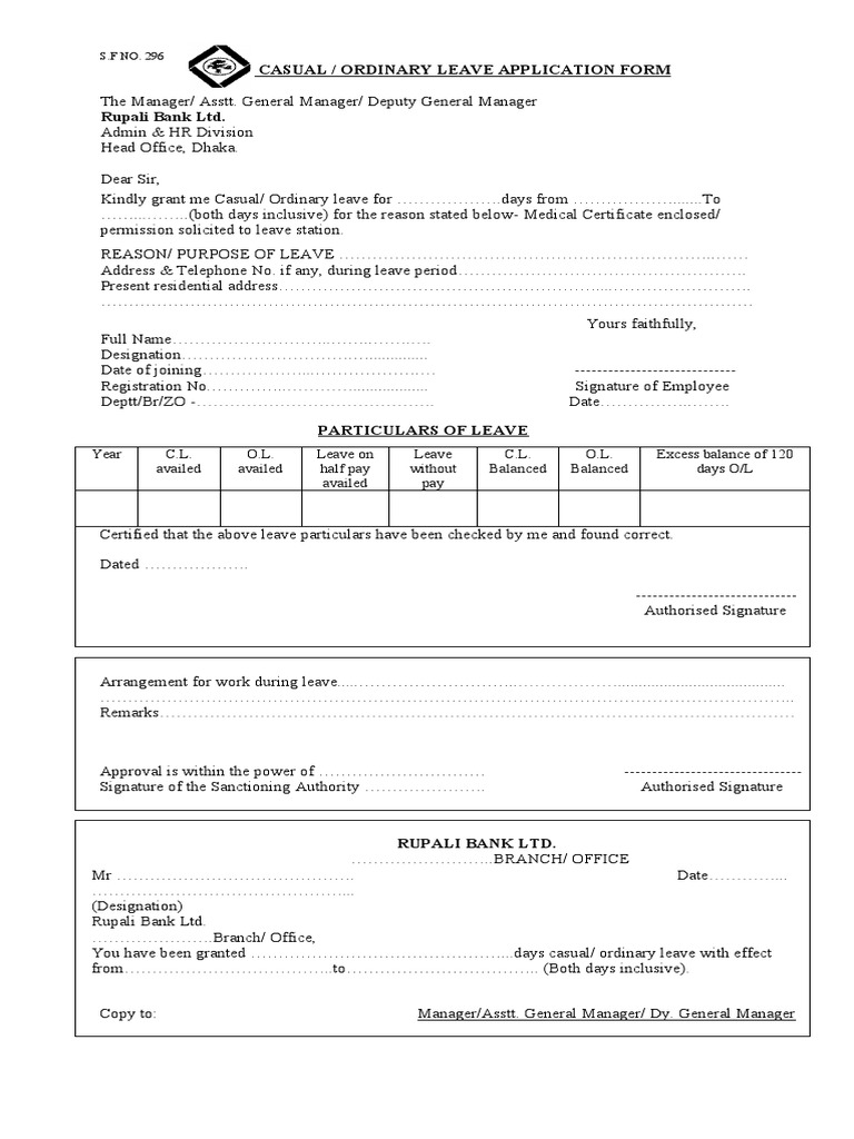 Casual Leave Application Form PDF Government Justice