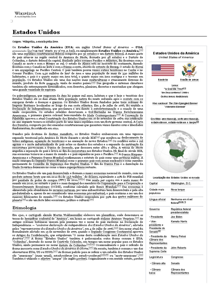 Estados Unidos - Wikipédia, A Enciclopédia Livre | PDF | Os Estados ...