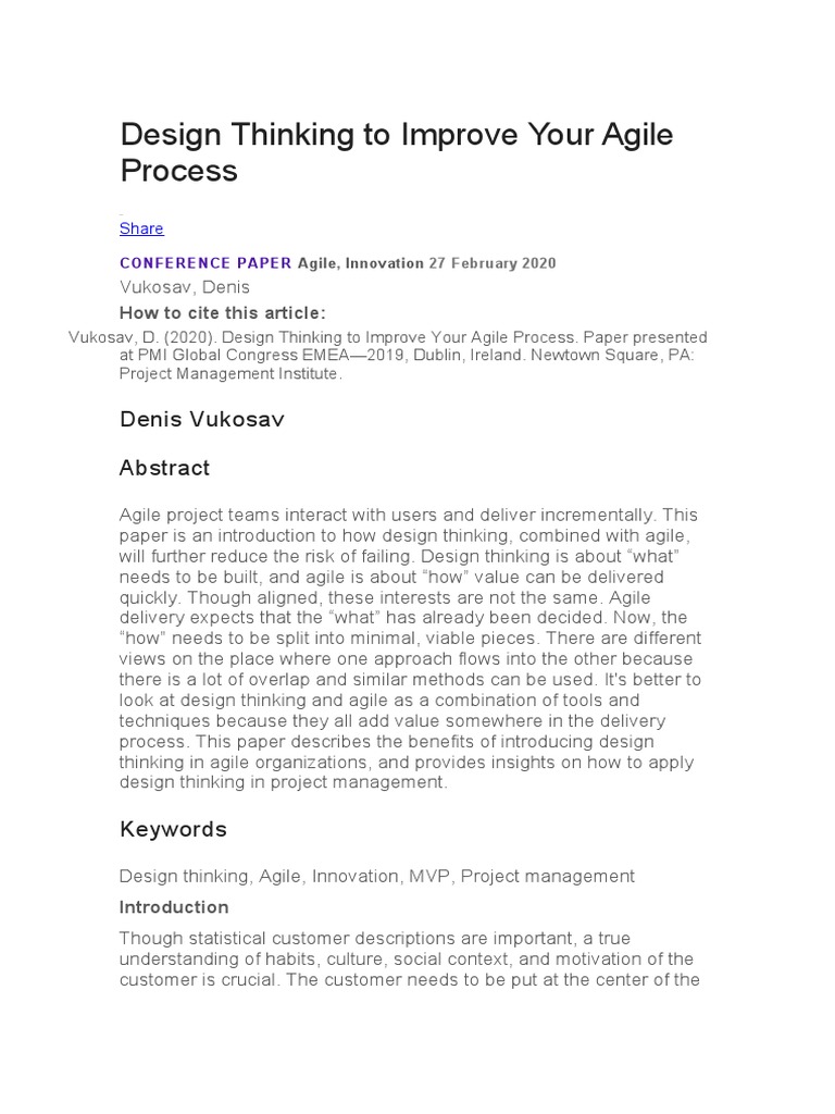 Design Thinking To Improve Your Agile Process | PDF | Design Thinking