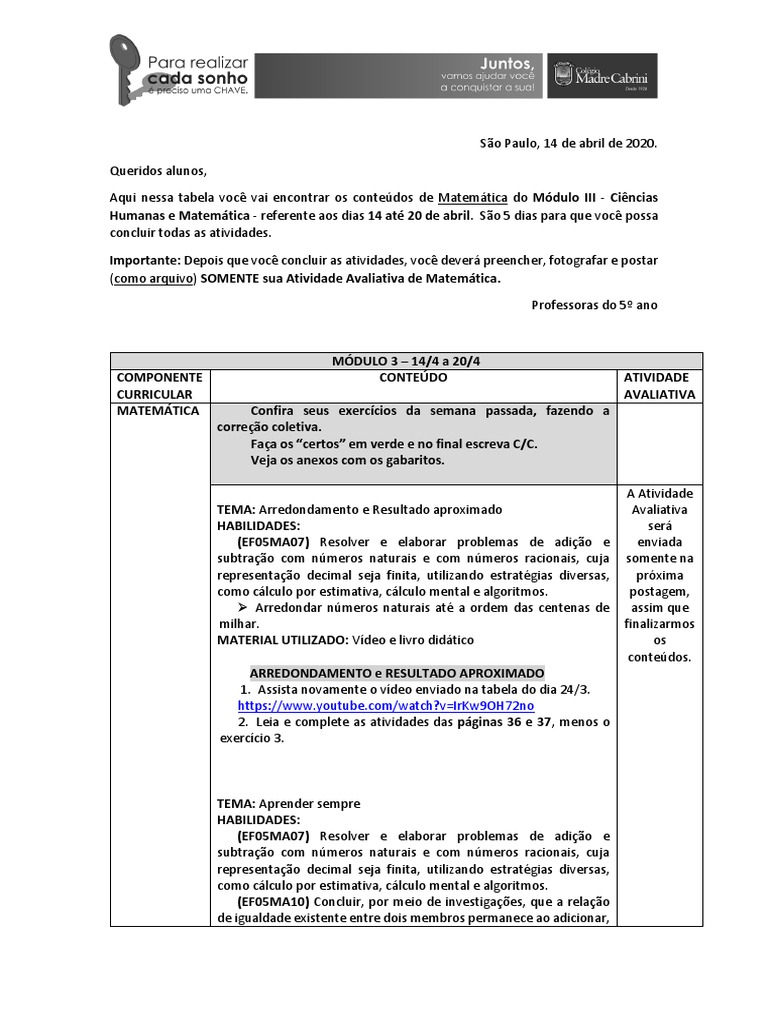 5º Ano Módulo Iii 14 Abril Matemática Pdf Matemática Números