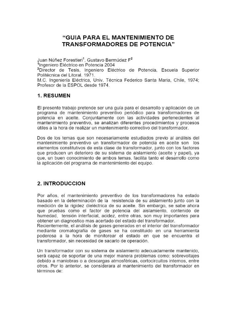 Guia Para El Mantenimiento De Transformadores De Potencia Pdf