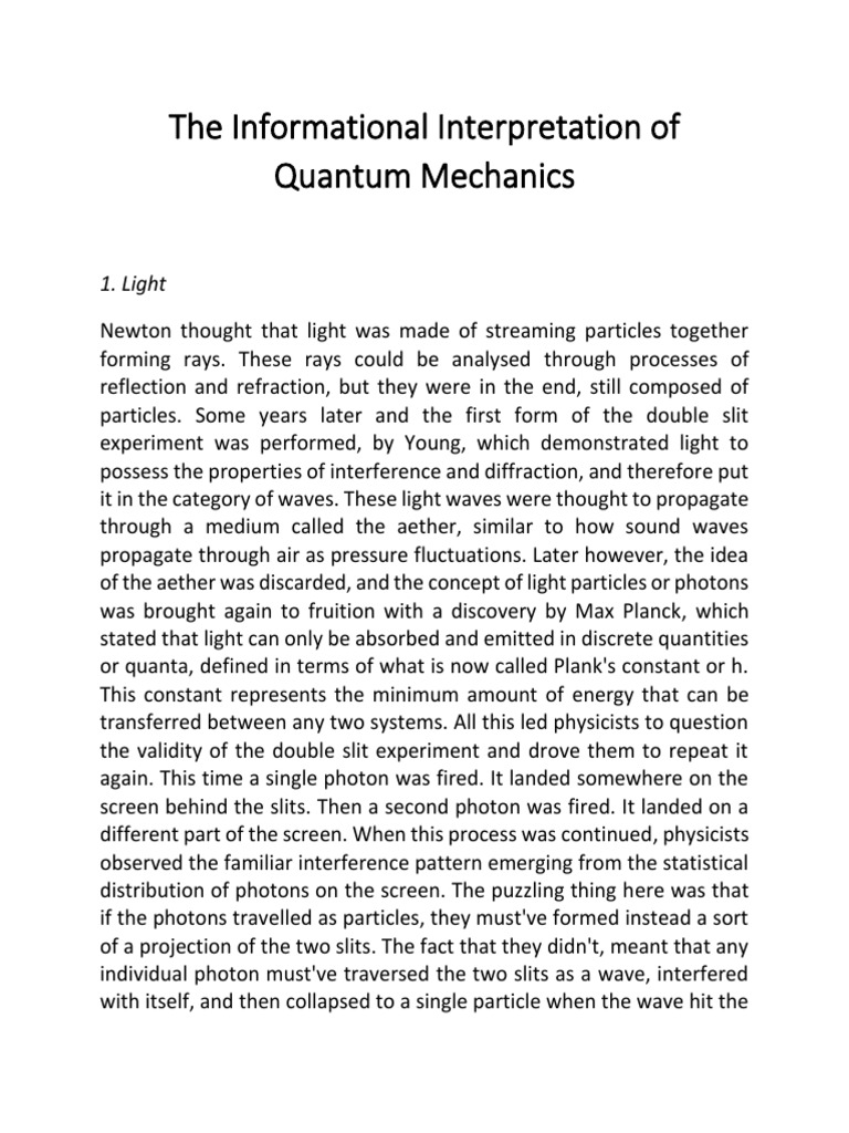 The Informational Interpretation of Quantum Mechanics PDF Quantum