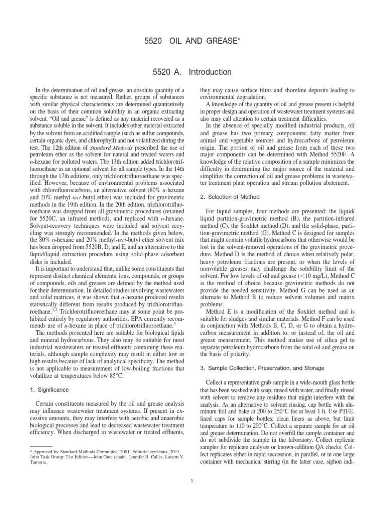 Oil and Grease Test Methods 5520 | PDF | Filtration | Distillation