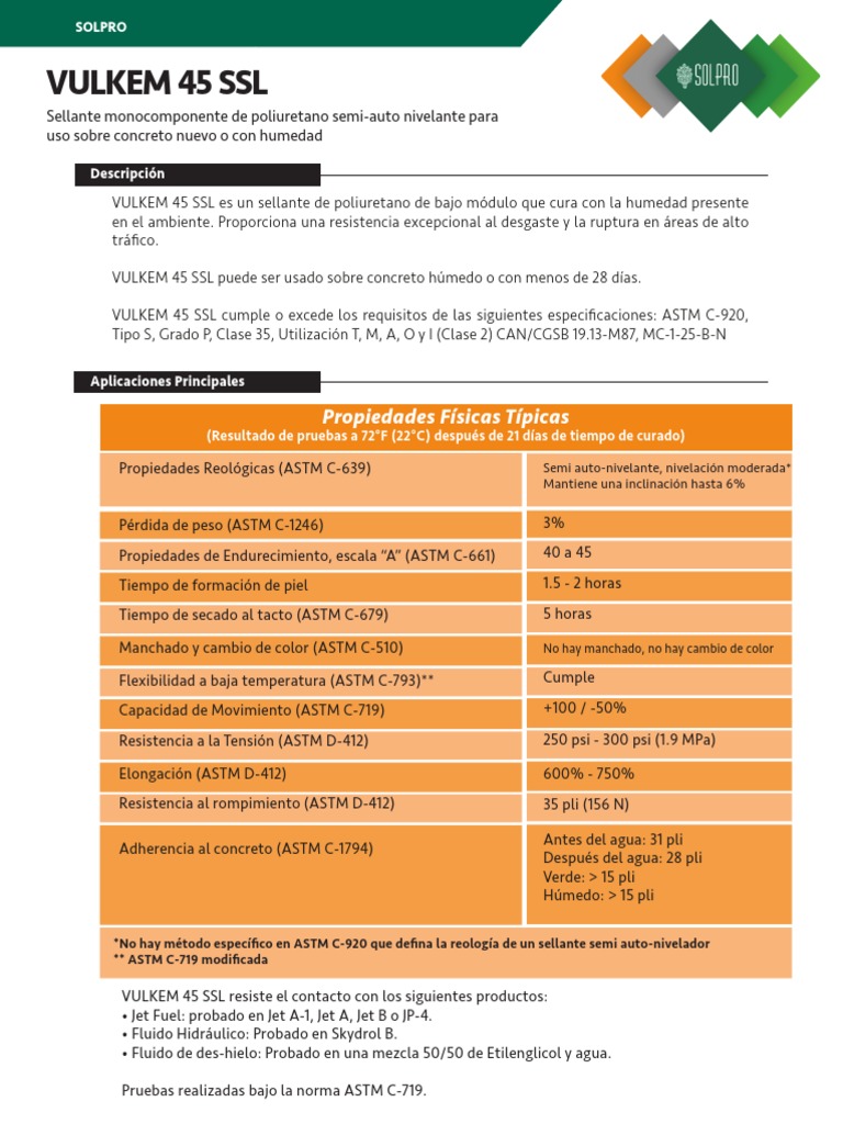 Vulkem 45 SSL Actualizada PDF Hormigón Agua