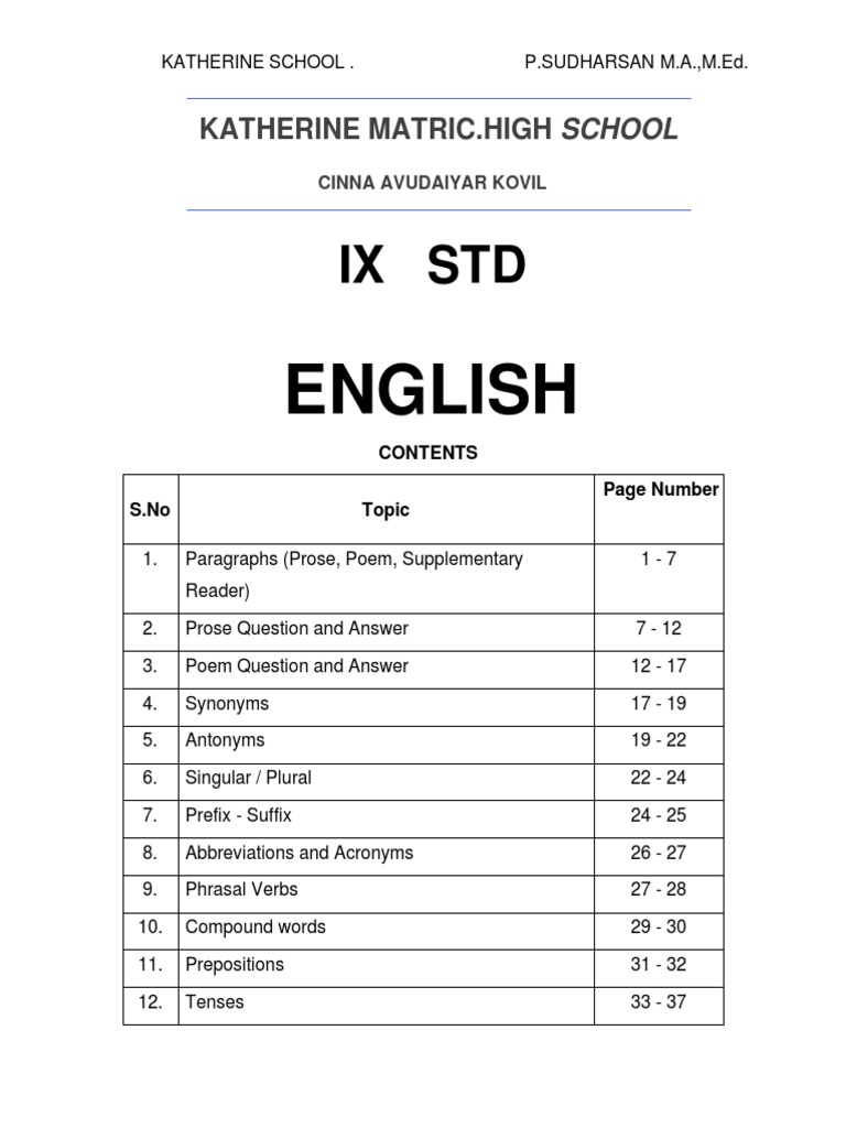 English Curriculum Overview for IX STD | PDF | Art