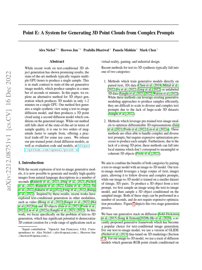 Point·E: Fast 3D Point Cloud Generation | PDF | 3 D Computer Graphics ...
