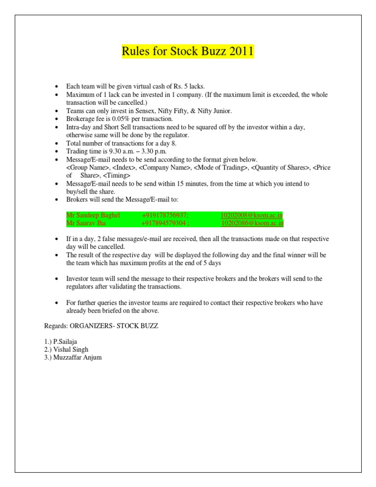 Stock Buzz Trading Rules Overview | PDF