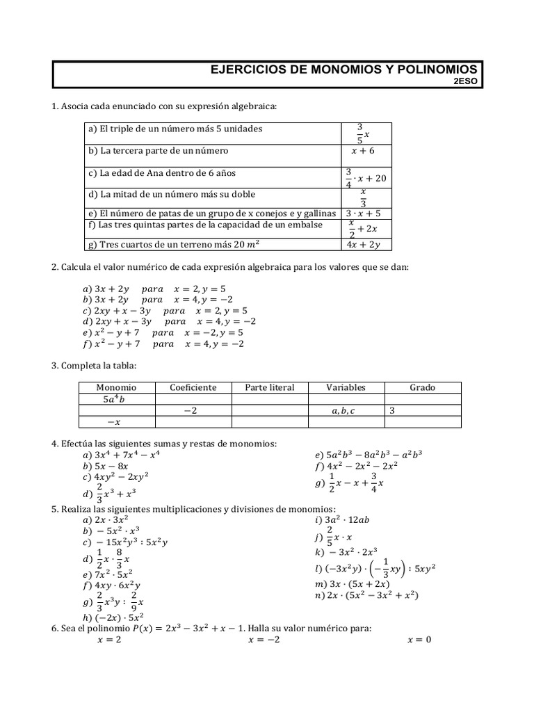 Monomios y Polinomios | PDF | Matemáticas Aplicadas | Algoritmos