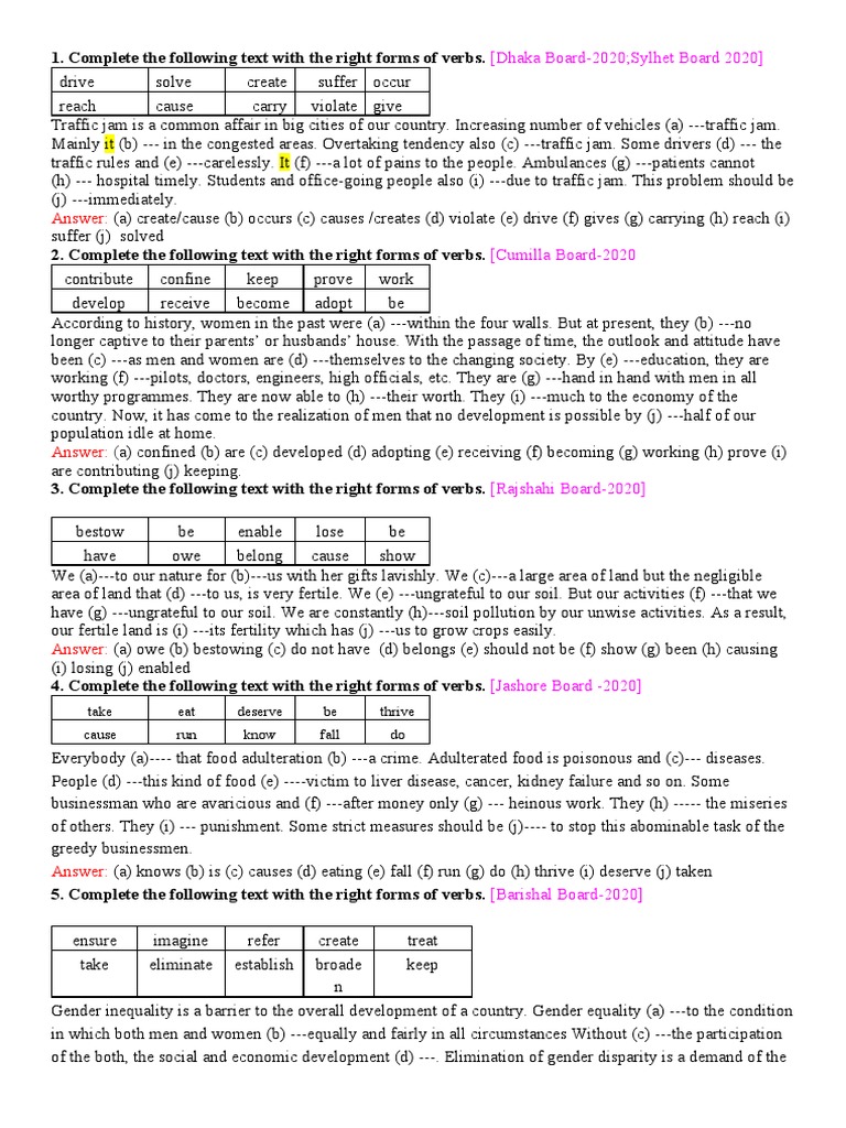 Right Form of Verb Question | PDF | Traffic | Traffic Congestion