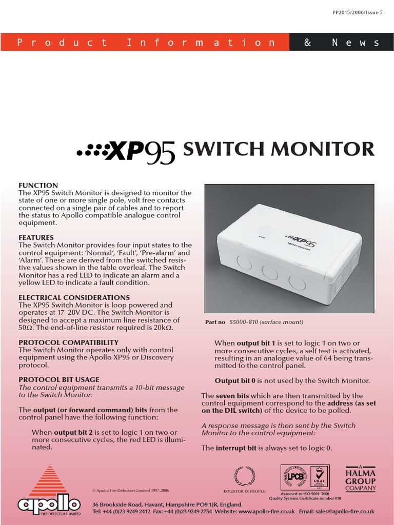 Apollo XP95 SWITCH MONITOR | PDF | Switch | Bit