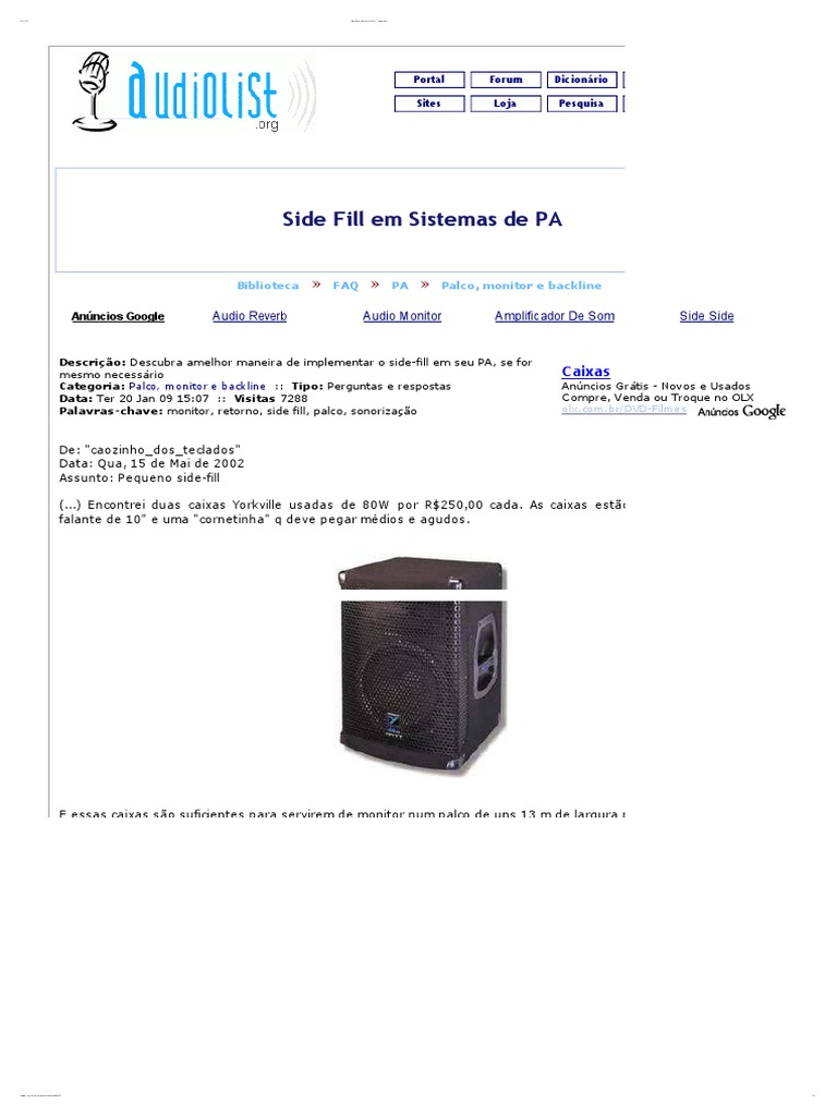 Side Fill em Sistemas de PA Audio List | PDF | Canto | Som